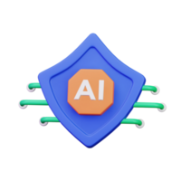 ai scudo con circuito linea lattina per artificiale intelligenza protezione 3d rendere icona illustrazione design png