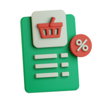 checkout shopping list with price discounted ecommerce 3d icon illustration design png