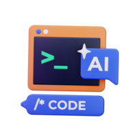 code éditeur écran fenêtre app avec ai chatbot copilote codage assistant 3d rendre icône illustration conception png