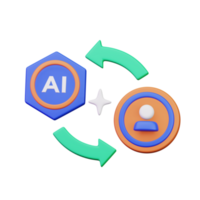 ai e humano com virar sobre seta símbolo para artificial inteligência recíproca relação conceito 3d render ícone ilustração Projeto png