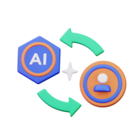 ai e humano com virar sobre seta símbolo para artificial inteligência recíproca relação conceito 3d render ícone ilustração Projeto png