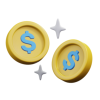 flying gold coin with shining star around 3d render icon illustration design png