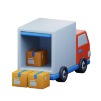 delivery truck loading cardboard package inside cargo box for ecommerce shipment transportation service 3d rendered icon illustration design png