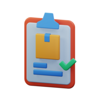 package order success delivered. cardboard with clipboard paper document with check mark for delivery service report 3d rendered icon illustration design png