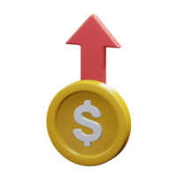 gold coin with arrow out came up for money expense financial concept 3d render icon illustration design png