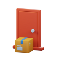 shipment package box order arrived and placed at front of door 3d rendered icon illustration design png