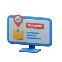 package cardboard box inside pin map location for online shipment tracking desktop web app point 3d rendered icon illustration design png