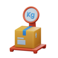 package box placed on weight measurement before delivery process 3d rendered icon illustration design png