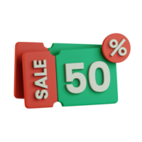 50 av stor försäljning voucher gåva rabatt e-handel befordran händelse 3d ikon illustration design png