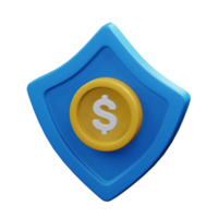ouro moeda com escudo para seguro dinheiro financeiro conceito 3d render ícone ilustração Projeto png