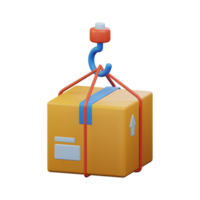 package box lifted using pulley machine tool for packing shipment expedition 3d rendered icon illustration design png