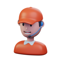 Masculin la personne portant chapeau en utilisant casque de musique travail comme client un service sourire parlant avec client 3d rendu icône illustration conception png