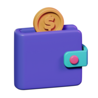 billetera con dólar moneda metido 3d icono ilustración para negocio Finanzas dinero ahorro concepto diseño png