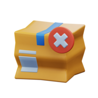damaged cardboard package order with cross cancel symbol badge 3d rendered icon illustration design png