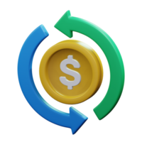 gold coin with flow turnover arrow around for automatic money revenue cycle 3d render icon illustration design png