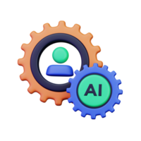 ai gear with man symbol for artificial intelligence collaboration with human concept 3d render icon illustration design png