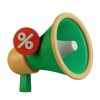 megaphone loudspeaker with sale discount badge for social media ecommerce campaign 3d icon illustration design png