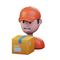 repartidor recoger arriba paquete caja enviando orden a cliente 3d prestados icono ilustración diseño png