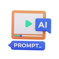 video player with ai prompt request for digital content multimedia online generator 3d render icon illustration design png