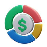 dinheiro com torta gráfico diagrama por aí para financeiro apresentação relatório infográfico 3d render ícone ilustração Projeto png