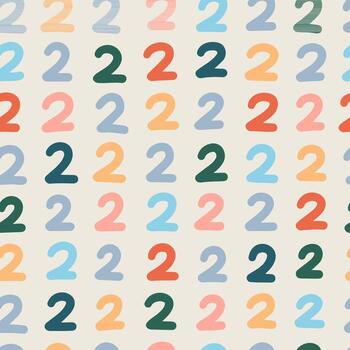 Seamless colorful numbers two pattern. Abstract background with hand drawn doodle shapes. vector