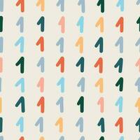 Seamless colorful numbers one pattern. Abstract background with hand drawn doodle shapes. vector