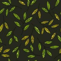 hojas modelo. verde y amarillo hojas en oscuro antecedentes. vector