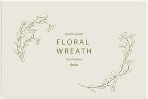 Hand-drawn line floral frame. Elegant vintage wreath. Vector illustration.