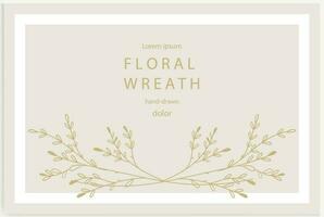 Hand-drawn line floral frame. Elegant vintage wreath. Vector illustration.