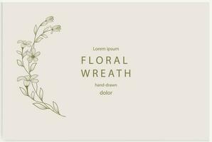 Hand-drawn line floral frame. Elegant vintage wreath. Vector illustration.