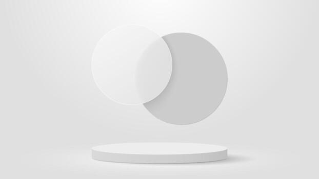 blanco 3d podio con circulo flotante superposición. vector ilustración. eps10