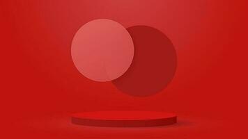 Red 3D podium with circle floating overlap. Vector illustration. Eps10