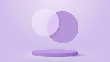 Purple 3D podium with circle floating overlap. Vector illustration. Eps10