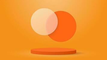 Orange 3D podium with circle floating overlap. Vector illustration. Eps10