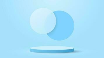 Blue 3D podium with circle floating overlap. Vector illustration. Eps10