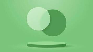 Green 3D podium with circle floating overlap. Vector illustration. Eps10