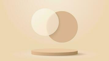 Brown 3D podium with circle floating overlap. Vector illustration. Eps10