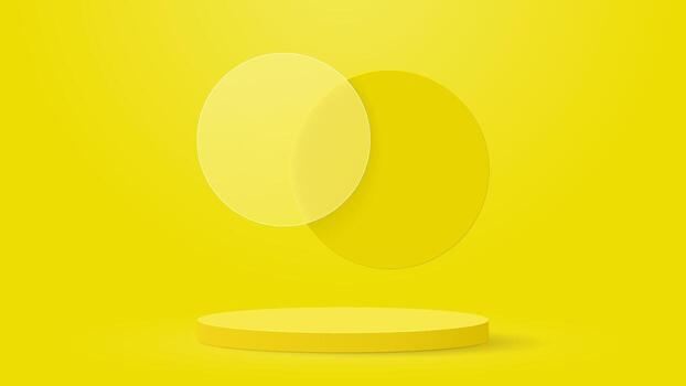 Yellow 3D podium with circle floating overlap. Vector illustration. Eps10