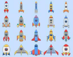 Illustration of various spaceships and rocket, bundle item, full color stickers vector