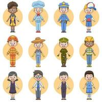 Bundle cute cartoon characters of various professions vector