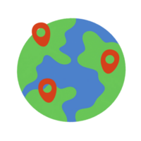 Earth with red pin of gps location icon. png