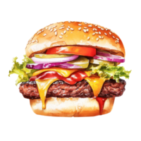 waterverf schilderij van Hamburger klem kunst. fastfood.transparant achtergrond.ai gegenereerd, generatief ai. png