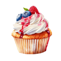 Watercolor painting of cupcake clip art. Bakery dessert.transparent background., . png