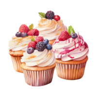 acquerello pittura di Cupcake clip arte. forno dolce.trasparente sfondo.ai generato, generativo ai. png