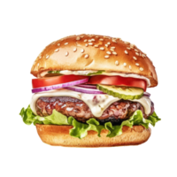 vattenfärg målning av hamburgare klämma konst. snabbmat.transparent bakgrund.ai genererad, generativ ai. png