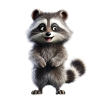 Illustration painting of cute raccoon isolated transparent background, Digital art, , png