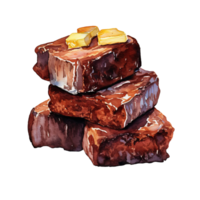 Watercolor painting of stack brownie with almond clip art. Bakery dessert.transparent background., . png