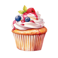 Aquarell Gemälde von Cupcake Clip Kunst. Bäckerei Dessert.transparent hintergrund.ai generiert, generativ ai. png