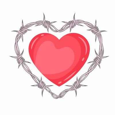 Barbed wire in heart shape. Valentines day.