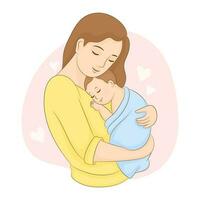 Mother Holding Baby Son In Arms. vector